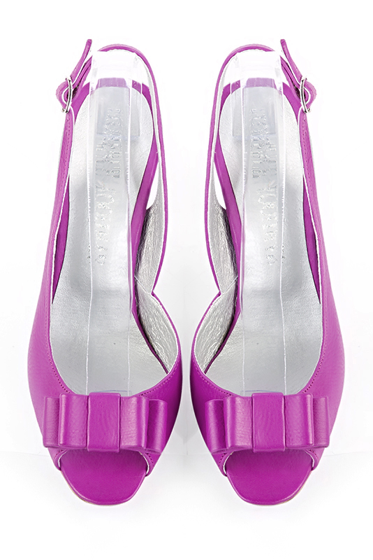 Mauve purple women's slingback sandals. Round toe. High slim heel. Top view - Florence KOOIJMAN